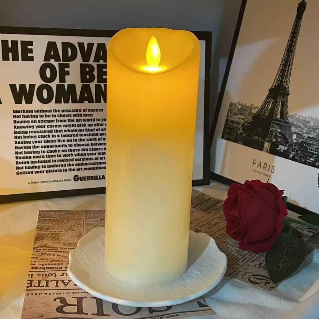 LED Flickering Simulated Candle Lights - Slanted Plastic Cylindrical Design for Weddings and Bars