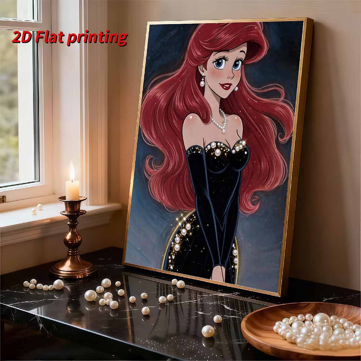 Disney Black Ariel Princess Strapless Evening Gown With Pearl Decorations Set 5D Artificial Pearl Puzzle Embroidery Home Decorative Handmade Gift
