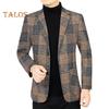Men Suit Coat Lapel Long Sleeve Plaid Pattern Two Buttons Closure Suit Jacket with Pockets Slim Fit Business Outwear