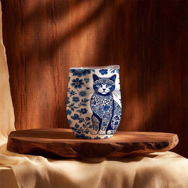 Eggshell Cup 355ml Floral Porcelain Cat Element Insulated Water Cup Mini Stainless Cool Cup 12oz Eggshell Insulated Cup U Shape Eggshell Cup Eggshell Cup 355ml