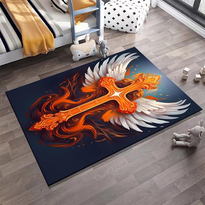 Castle, Wizard, Warrior Pattern Printed Flannel Non-slip Rug, Suitable for Rooms, Living Room, Home Decor