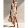 AA Europe and America 2026 Summer New V-neck Sleeveless Long Dress Irregular High Split Temperament Dress