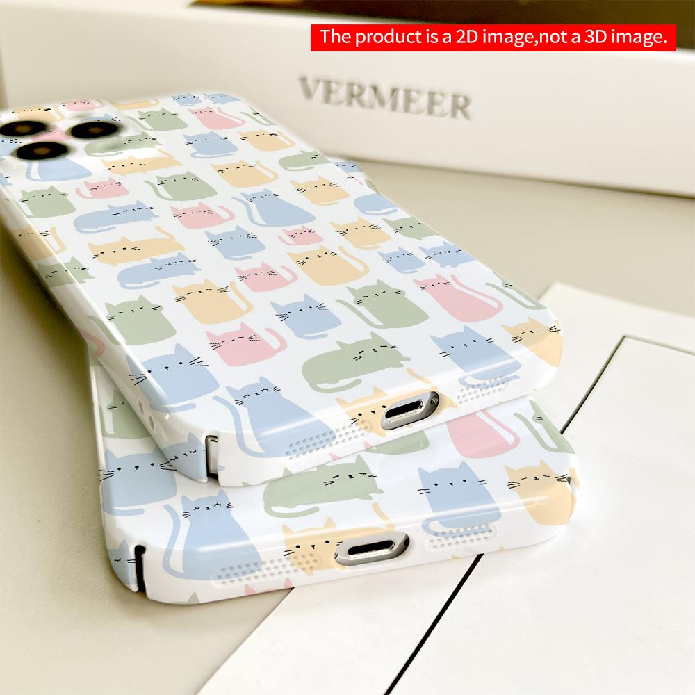 Pastel Cats Pattern Phone Case All Inclusive Film Hard Phone Case, Compatible with iPhone 18 Pro Max 17 16 15 14 13 12 11