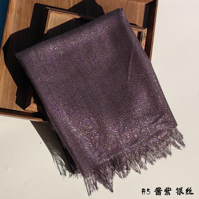 Lastest Brand Design Scarf Shiny Solid Color Shawls Rayon Fabric Gold Silk Silver Wire Head Shawl Fringe Hijab For Women