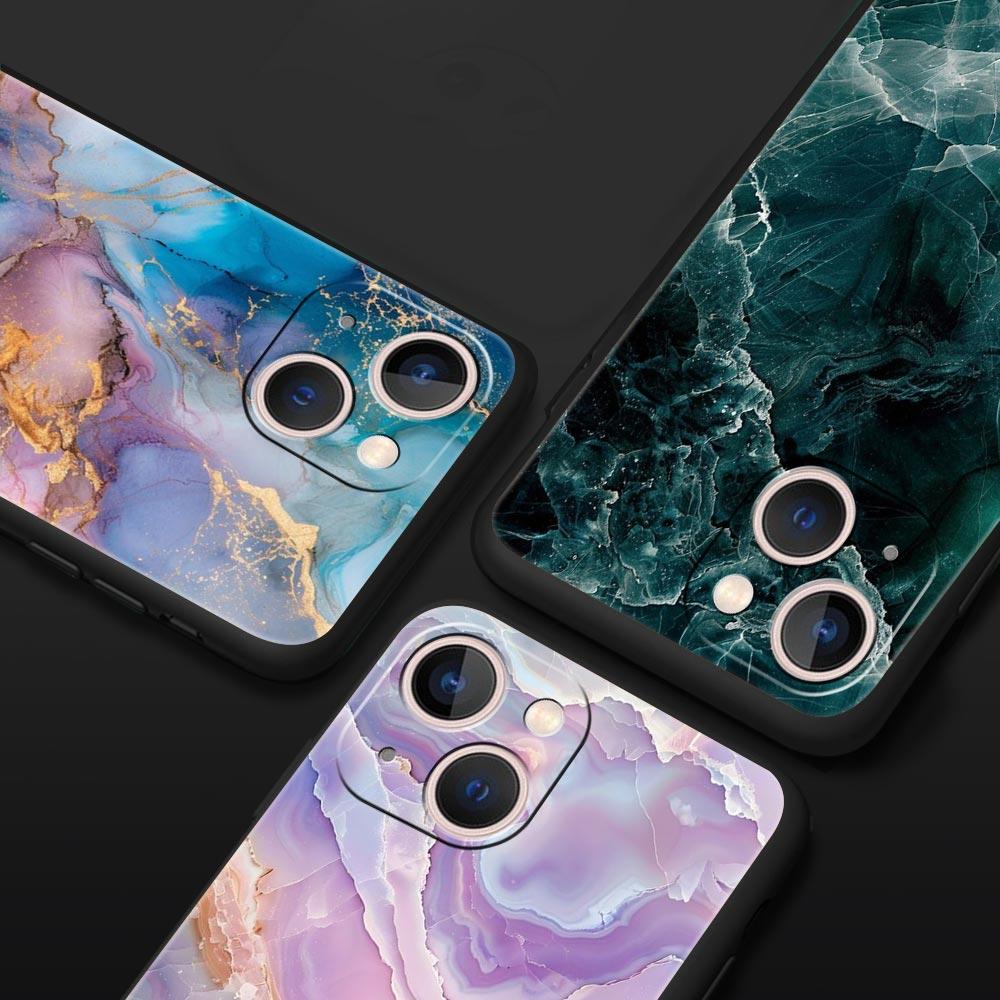 Phone Case For iPhone 16 15 14 13 12 11 Pro Max XS X XR SE 7 8 Plus Soft Silicone Black Cover Funda Fashion Marble Pattern