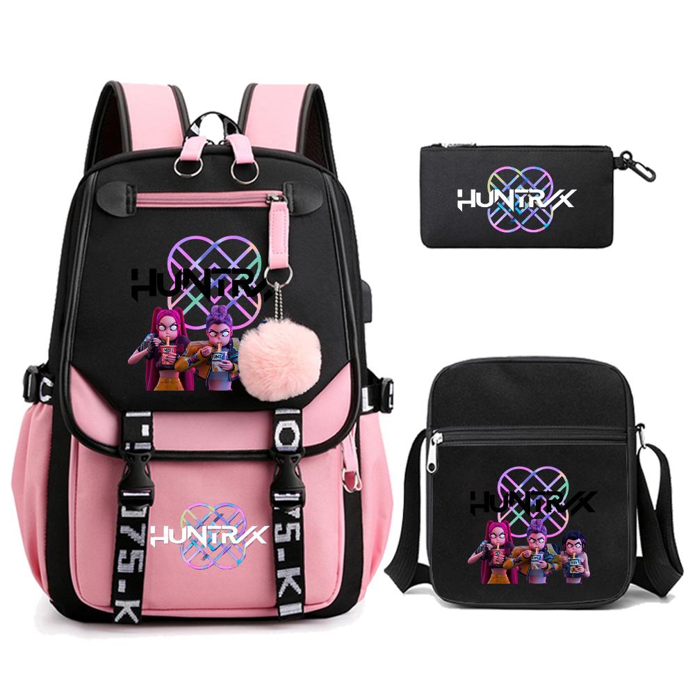 3 szt./zestaw K-pop Demon Hunters Plecak z nadrukiem z torbą na ramię piórnik dla nastolatka dziewczyny chłopca tornister dużej pojemności torba podróżna prezent dla dziecka plecak