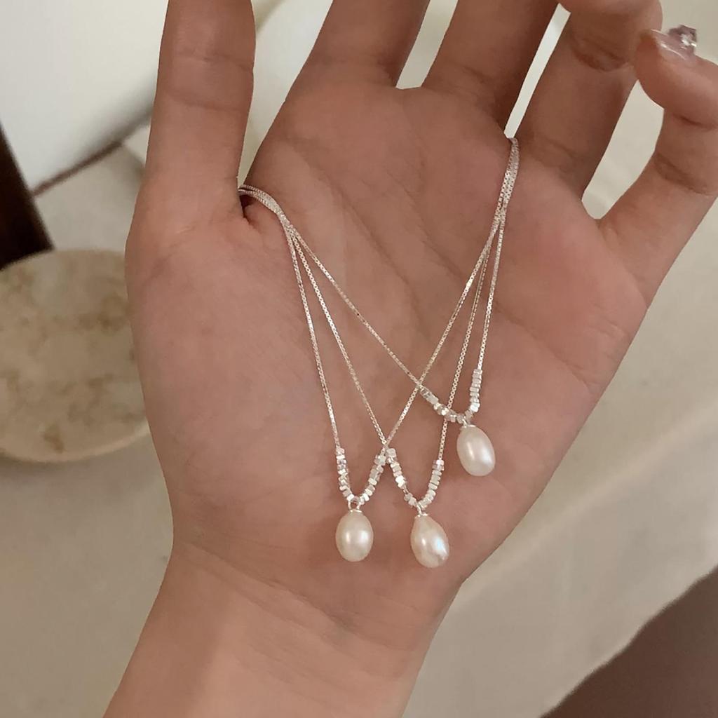 Korean S925 Sterling Silver Pearl Necklace - Elegant & Versatile Clavicle Chain for Women
