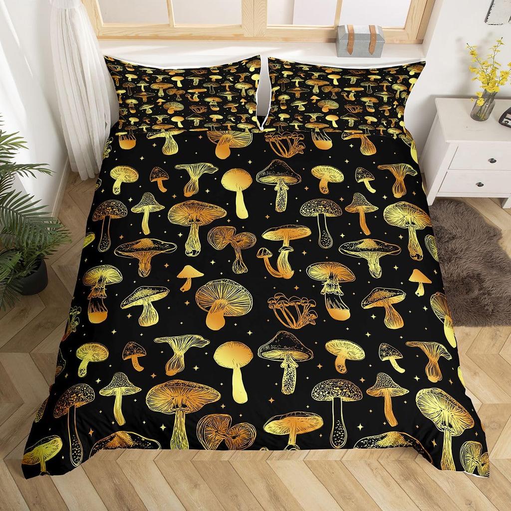 Pilz Bettbezug Bunt Niedlich Cartoon Bettwäsche Set Einzelbett Doppelbett King für Teenager Jungen Mädchen Kinder Kawaii Botanische Pflanze Steppdeckenbezug