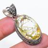 Natural Golden Rutile Gemstone 925 Sterling Silver Jewelry Pendant 1.89" AP-14306