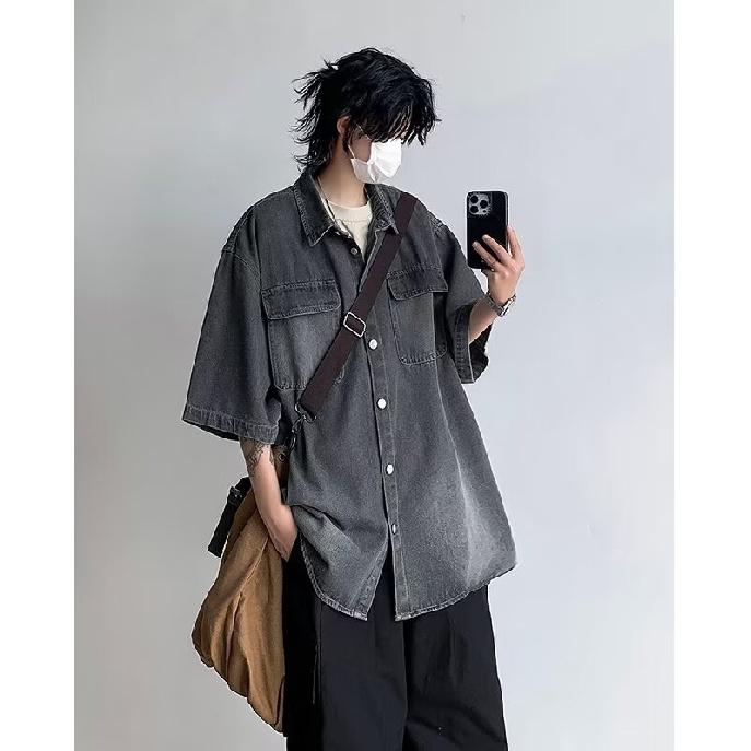 Summer Clothing Men'S Retro Casual Shirt Student Loose Niche Design Fun New Men'S Top For Outdoor Wear