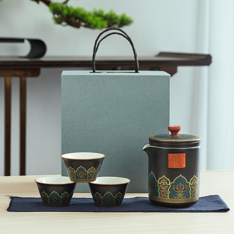 Podróżny ceramiczny zestaw do herbaty kung fu kreatywny ekspresowy kubek z tacą do herbaty cztery filiżanki puszka na herbatę kompletny zestaw prezentów biznesowych