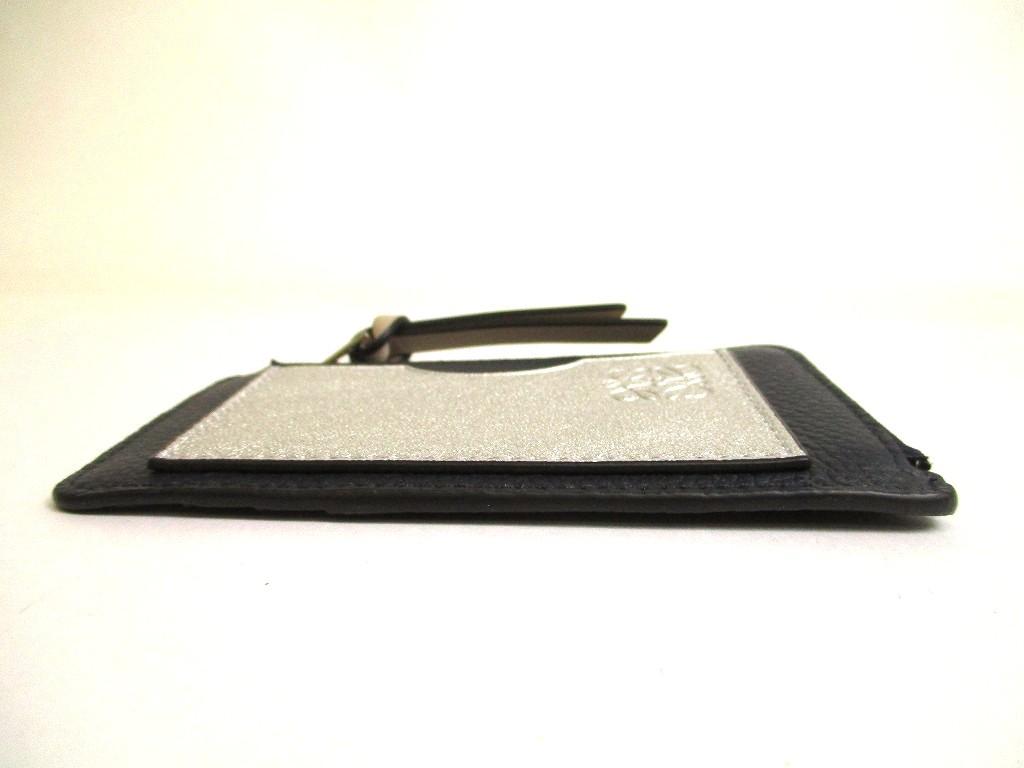Authentic LOEWE Navy Blue Silver Soft Grained Calfskn Coin Cardholder Coin Purse #b044  Open Box