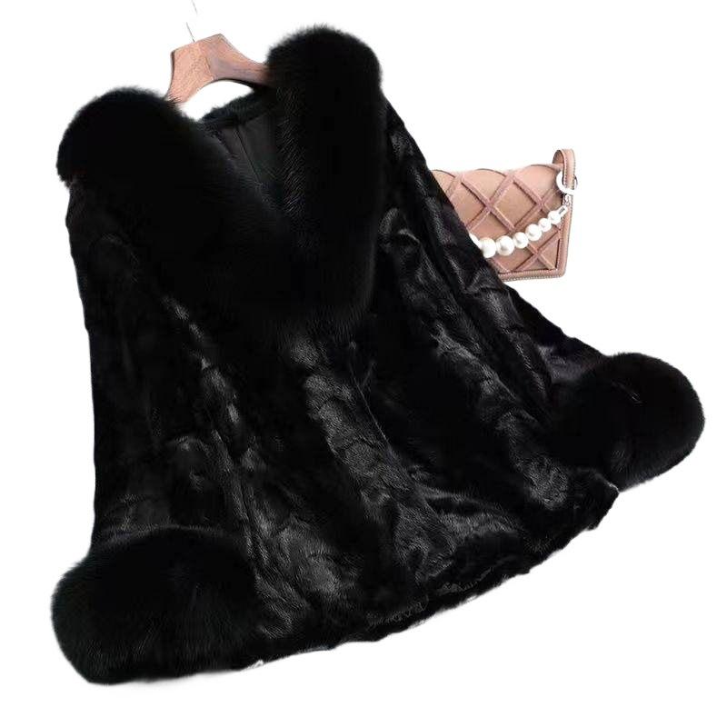 Taklit vizon kürk manto kadın yeni kış küçük adam taklit tilki kürk yaka orta ve yaşlı manto kadın annelik kıyafeti