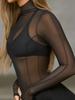 Hot Selling Sexy See-Through Mesh Long Sleeve Slim-Fit High Neck Women's Top
