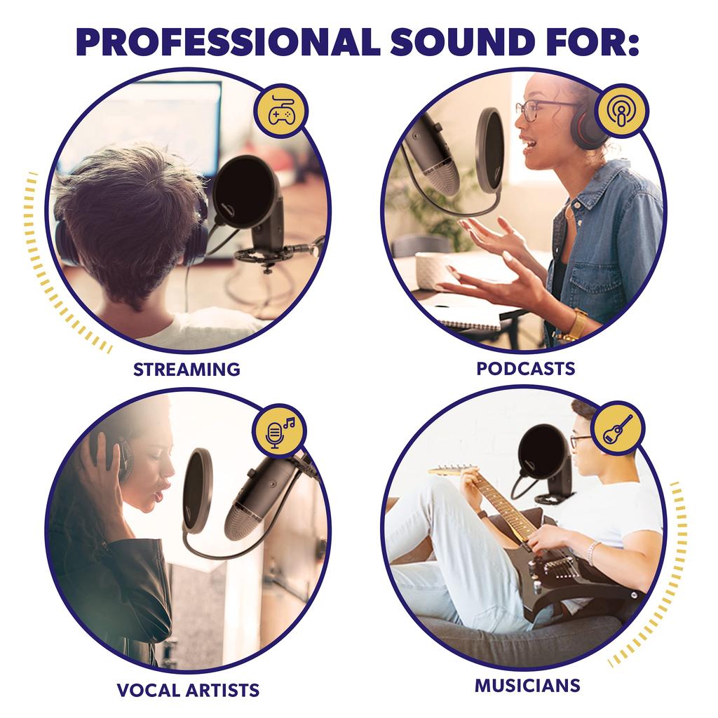 Auphonix Blue Yeti Microphone Pop Guard Double Wall Popfilter Double Screen Mesh