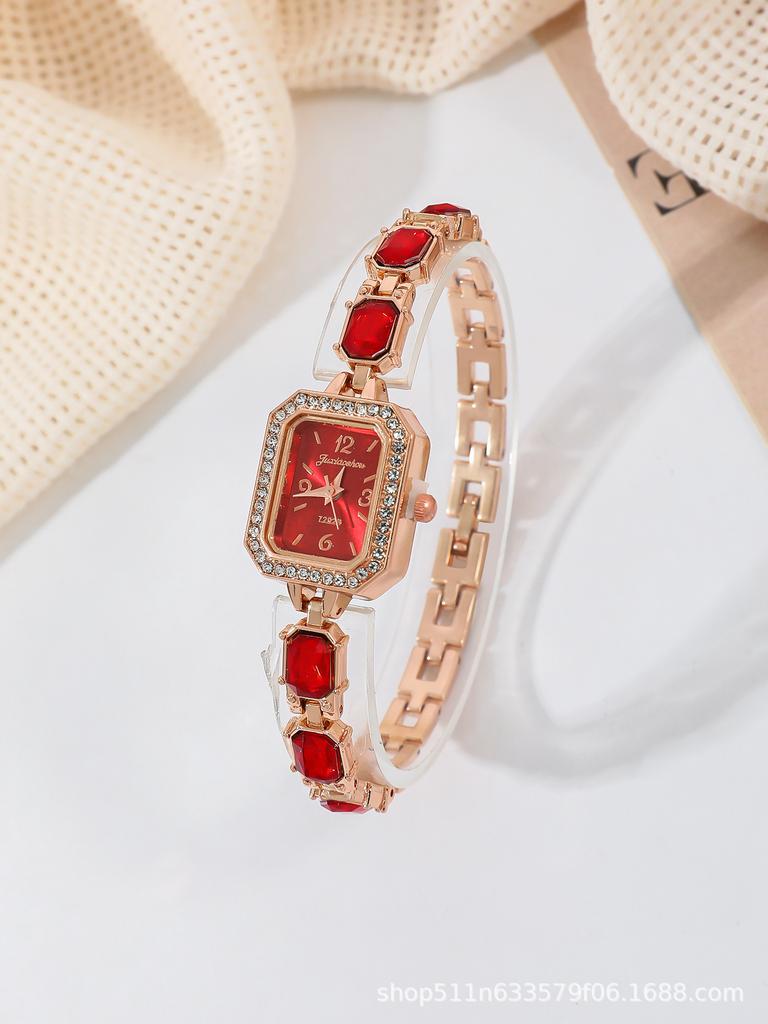 Fashionable Square Diamond Embedded Quartz Watch Student Watch Versatile Simple Design Colorful Diamonds Attracting Students