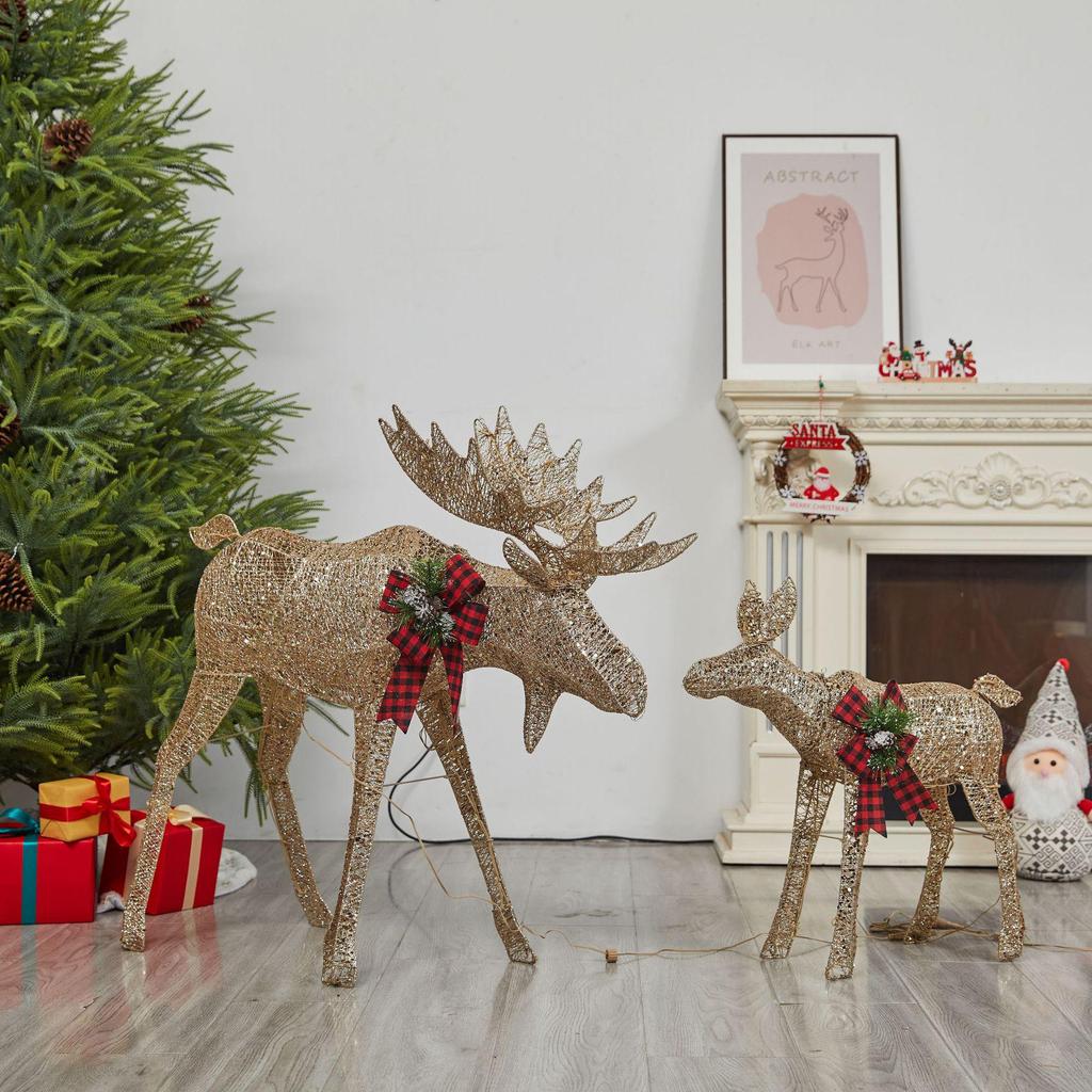 Luminous Wrought Iron Christmas Deer Ornament Set for Hotel Festive Décor