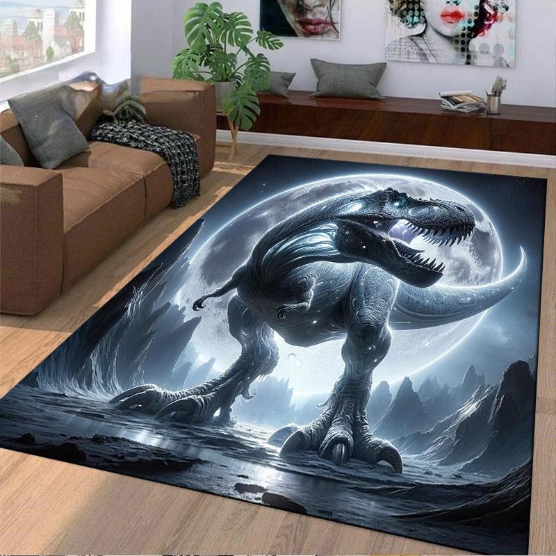 Dinosaur Themed Carpet with Moonlit Background and Sci-Fi Design Suitable for use as an anti-slip for living room bedroom sofas
