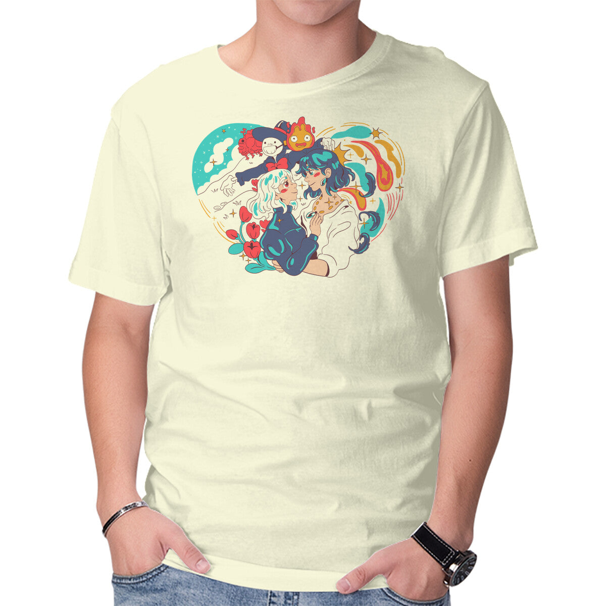 Unisex Crew Neck T-Shirt Moving Castle Graphic Short Sleeve Casual Tee L