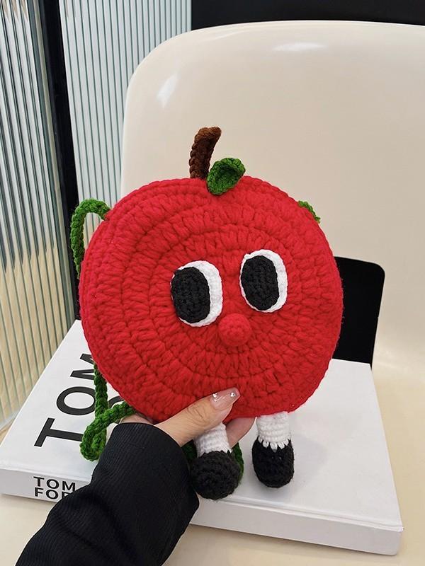 Apple Knitted Mini Crossbody Bag With Drawstring Closure For Kids And Teens