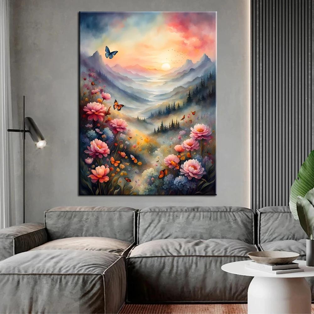 5D Diy Diamond Embroidery Beautiful Flowers and Butterflies Diamond Painting Needleworks Cross Stitch Home Decor J3637