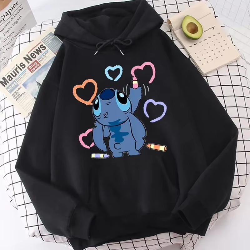 Lilo & Stitch Print Hoodie Cute Cartoon Disney Graphic Sweatshirt Autumn and Winter Men and Women Casual Long-sleeved Jumper Top