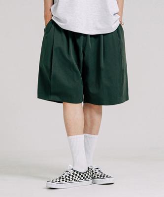 JEMUT Nose Tencel Cotton Double-Pleat Bermuda Shorts 8-Piece Dark Green Kjsp2480