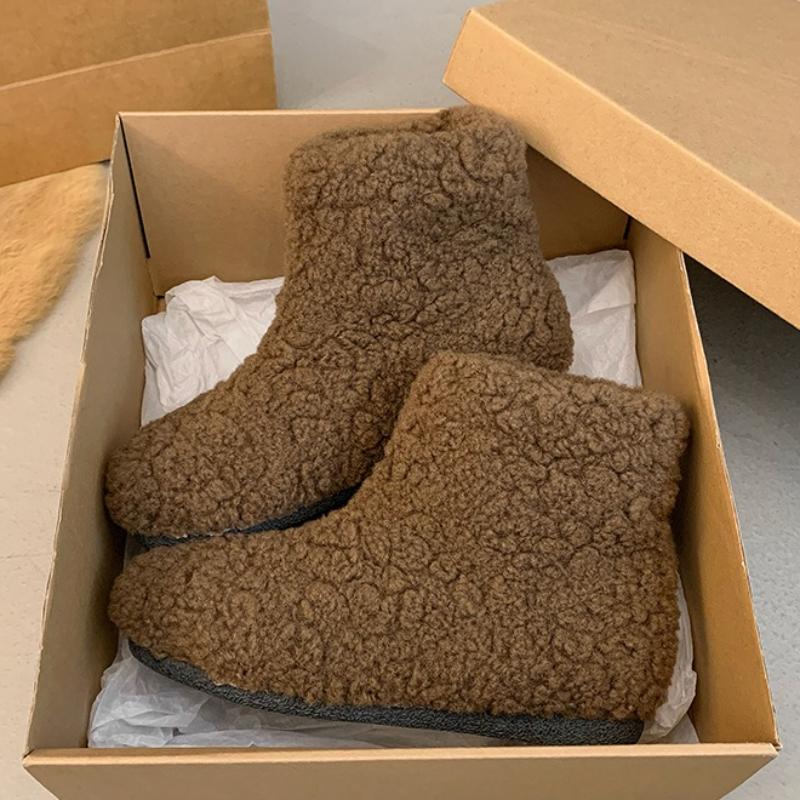 Fashion Women Fur Ankle Boots Flats Short Plush Casual Shoes 2025 Trend Winter Suede Snow Boots New Fashion Woman Sneakers Mujer Botas