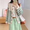 Striped knitted cardigan retro design round neck loose and thin design casual age-reducing sweater jacket
