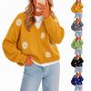 Damen einreihiger gestrickter Cardigan-Pullover mit Stickerei, Knopfleiste und langen Ärmeln