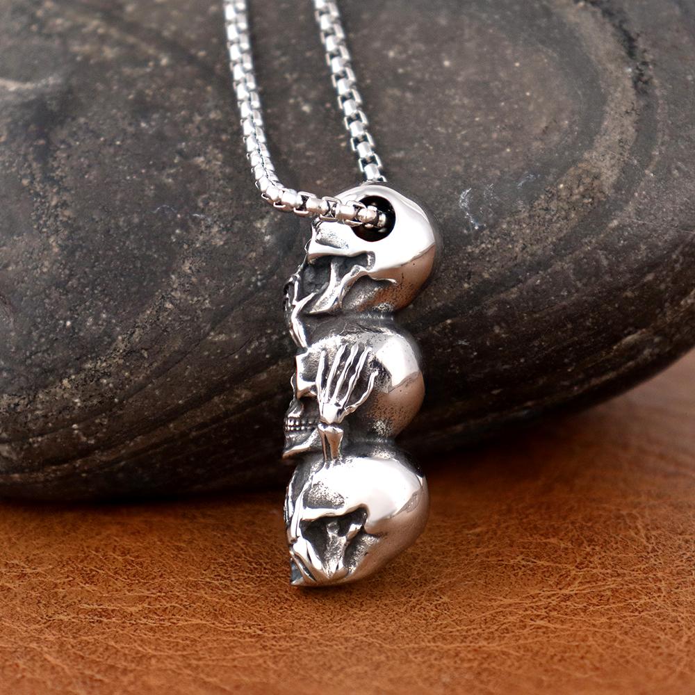 Vintage Design Skull Pendant Chain Punk Hip Hop Skeleton Necklace for Men Biker Amulet Stainless Steel Jewelry Gift