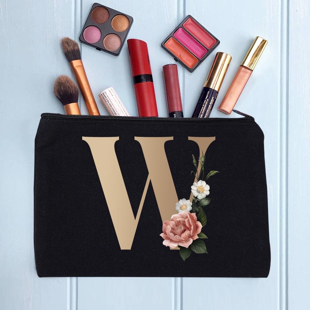 Damen Kosmetiktasche Make-up Tasche Weiblich Initialen Namensbuchstaben Muster Lippenstift Taschen Handtaschen Reißverschluss Federmäppchen für das Büro