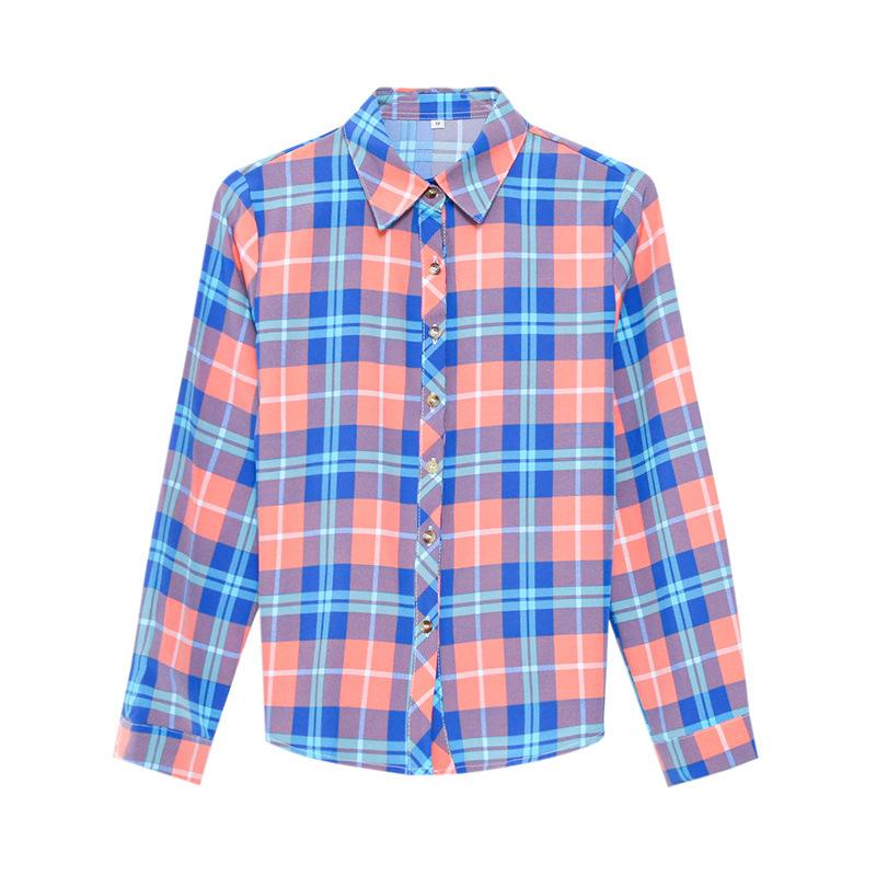 Geruit Overhemd Dames Honderd Dames Tops Los Retro Hong Kong Smaak Lange Mouw Overhemd