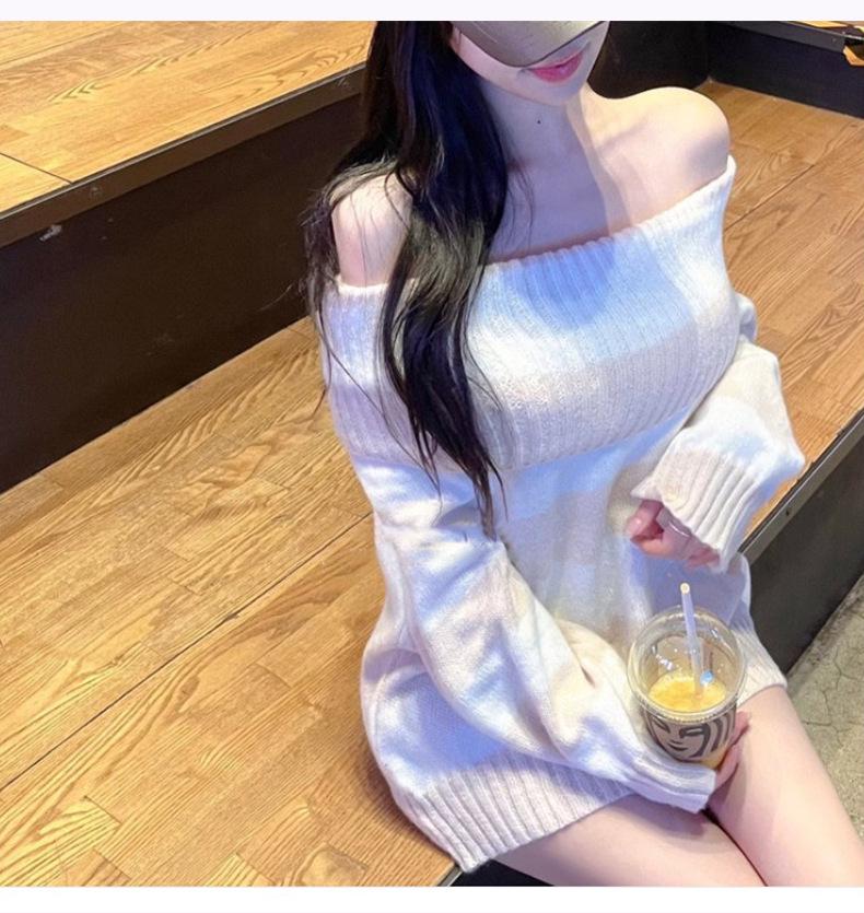Korean Romantic Off-Shoulder Color Block Striped Knitted Top