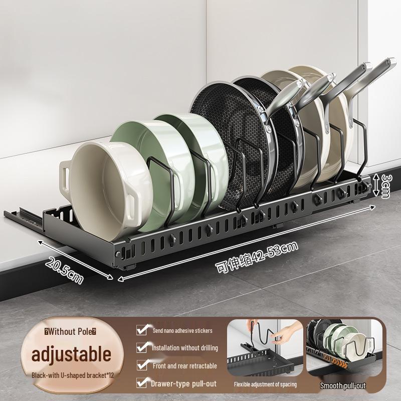 Adjustable Pull-Out Kitchen Organizer: Dish Rack, Pot & Pan Storage, Under-Cabinet & Countertop Holder