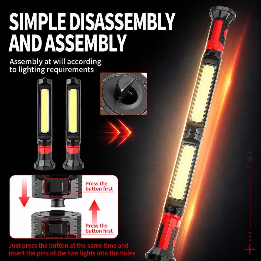 Rechargeable LED Magnetic Flashlight Detachable COB Long Bar Light  Repair, Camping Etc