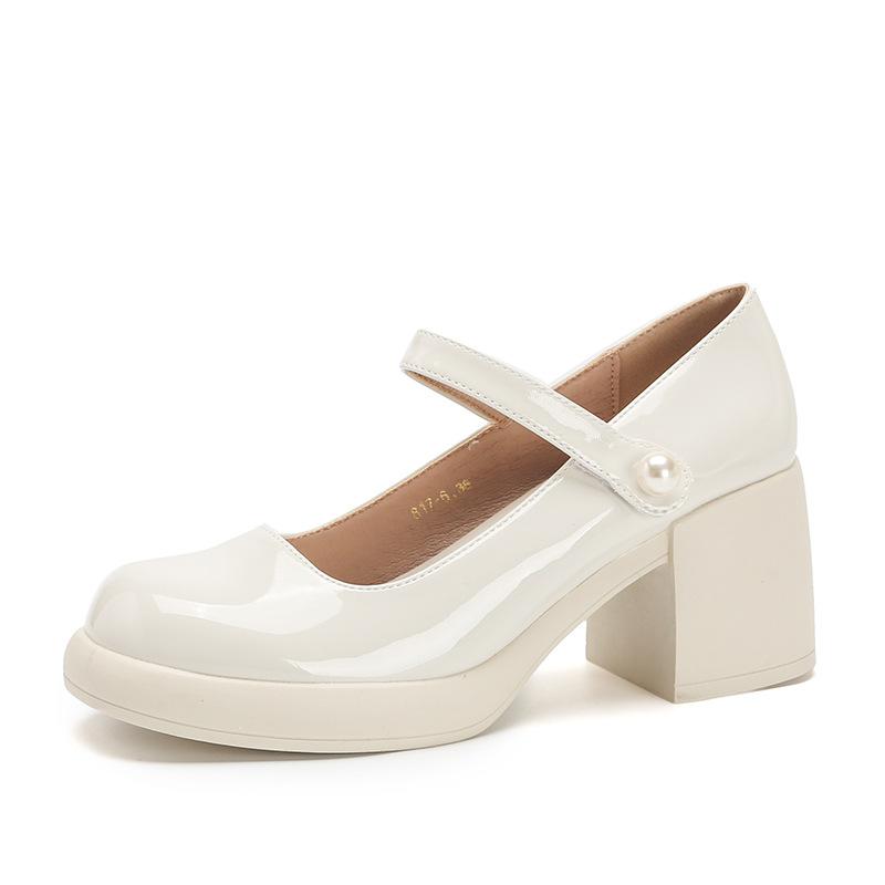 Mary-Jane-Schuhe mit klobigem Absatz für Damen, Blockabsatz, elegante Schuhe mit Knöchelriemen, lässige Pumps mit runder Zehenpartie, Mary-Jane-Pumps für Damen, für Hochzeiten, Büros und Partys