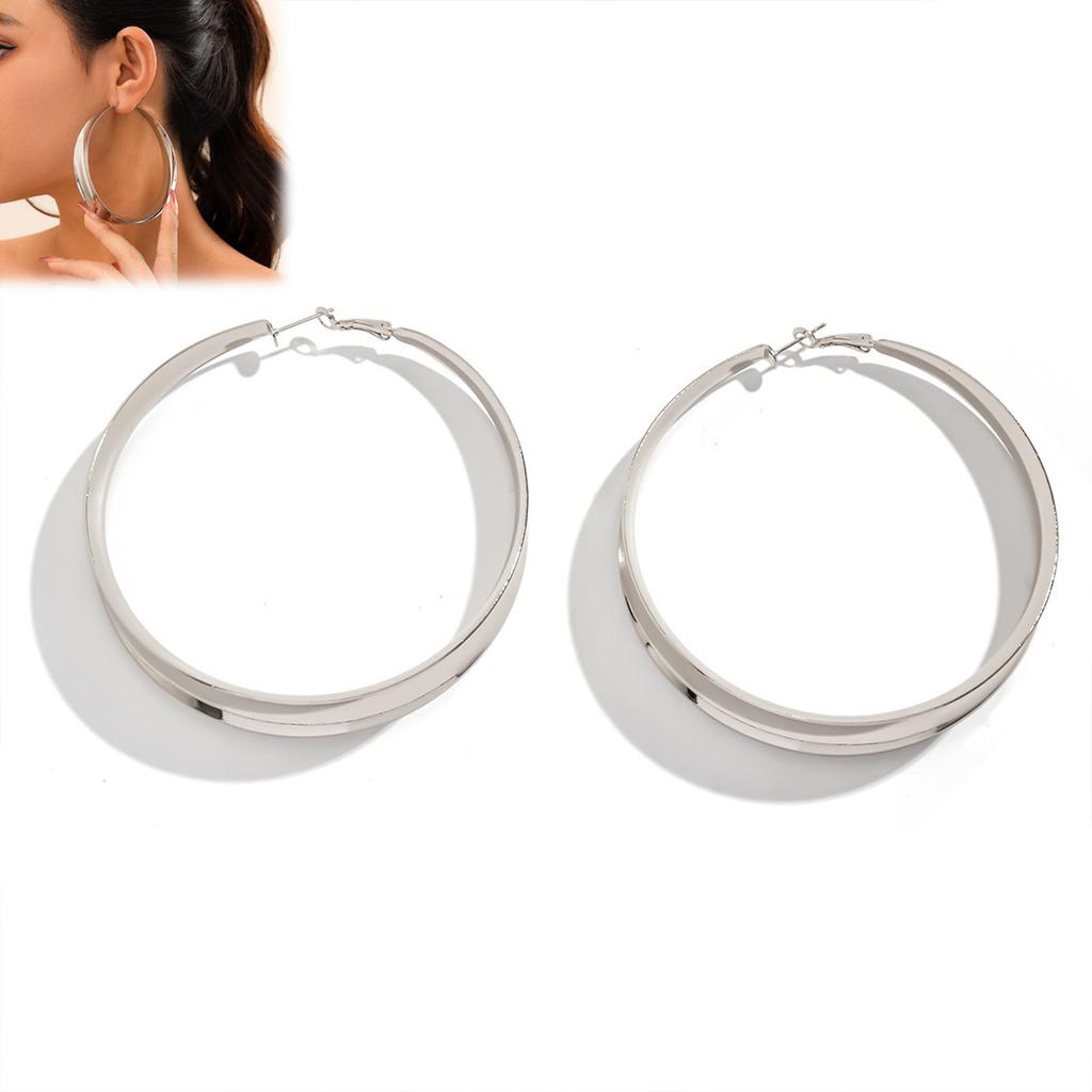 Gold Hoop Earrings for Women Exaggerated Metal Large Circle Glossy Earrings for Banquet Gown Travel Ears Decor