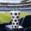 Stable Base Cup Soccer Plastic with Straw Football Shaped Cold Drink Tumbler Family Game Viewing 710ml Capacity Reusable Soda for Day Fan