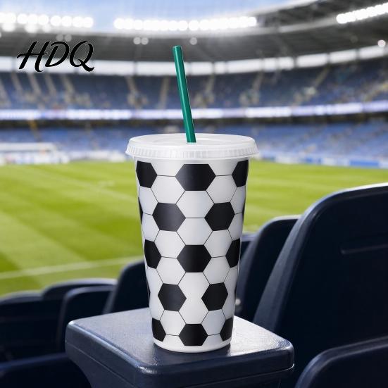 Stable Base Cup Soccer Plastic with Straw Football Shaped Cold Drink Tumbler Family Game Viewing 710ml Capacity Reusable Soda for Day Fan