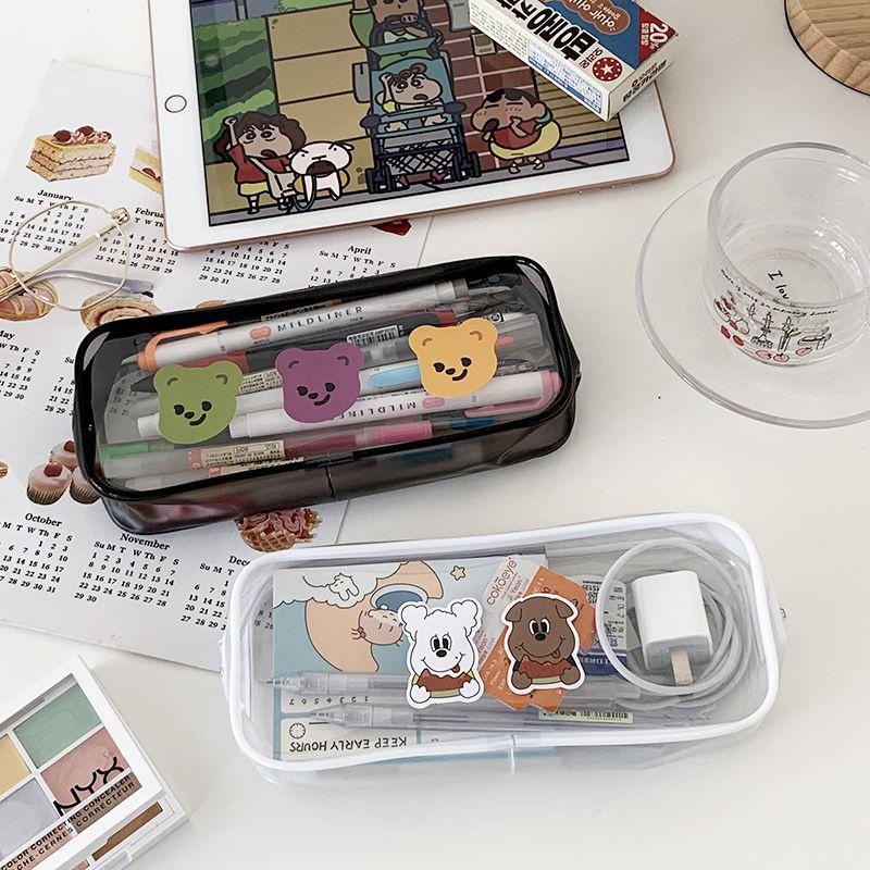 Elegantes Schwarz-Weißes Transparentes PVC-Mäppchen Ideal für Make-up- und Schreibwarenaufbewahrung