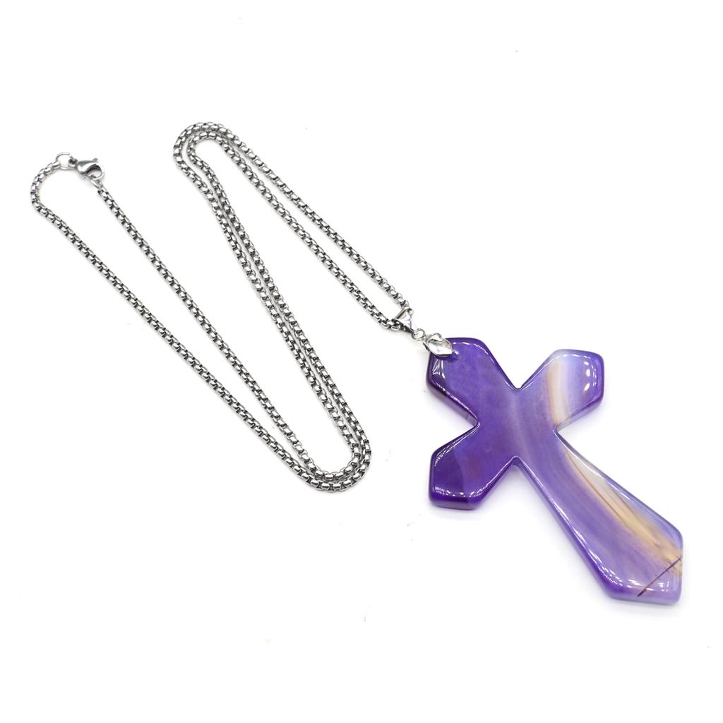 New Style Necklace Natural Stone Exquisite Cross-Shaped Pendant Necklace For Women Birthday Gift Chain 60 CM