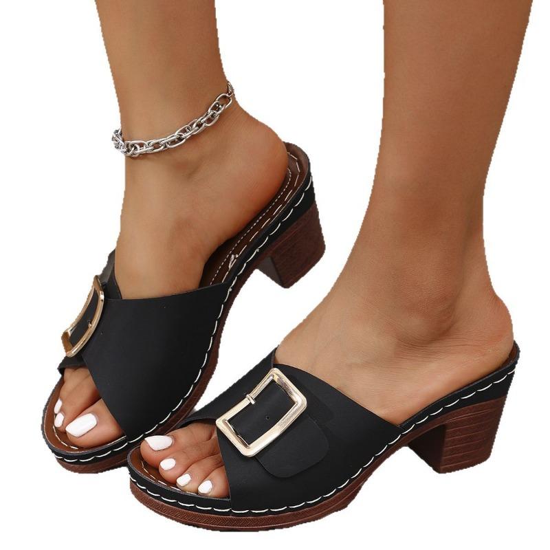 Large size sandals women's summer high heels sandals metal word belt large size sandals