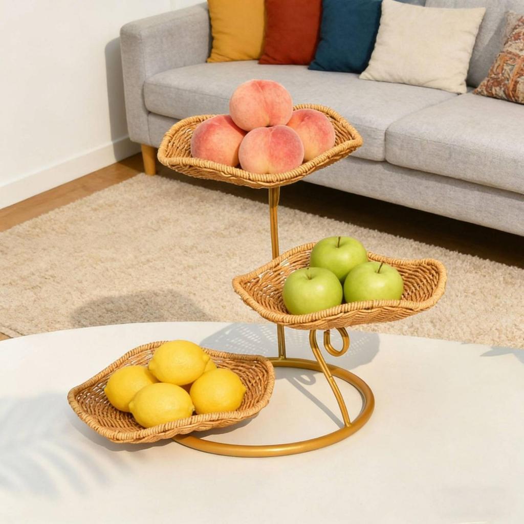 Tiered Fruit Basket Faux Rattan ThreeTier Stand Woven Look 3 Tier Bowl for Kitchen