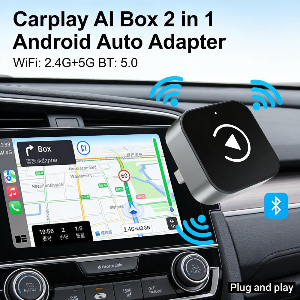 Mini CarPlay Adapter 2-in-1 Wired To Wireless CarPlay Android Auto Adapter Auto Connect for Factory Wired CarPlay/Android Auto