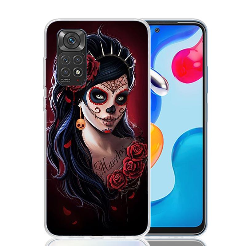 Catrina Beautiful Rose Girl Skull Phone Case For Xiaomi Redmi Note 14 13 14S 12S 12 11S 11T 11E Pro Plus 10S 10 9S 9 Art Customi