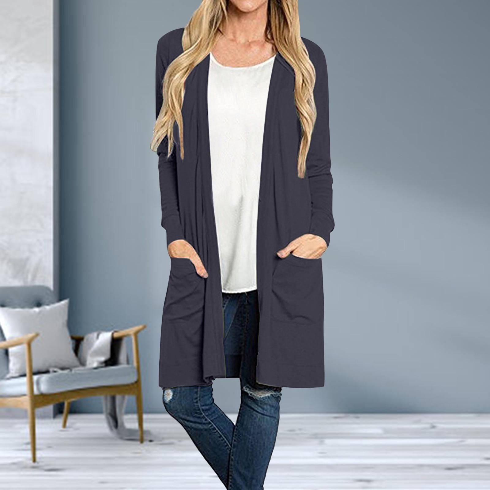 

Женский повседневный легкий кардиган-кимоно с длинным рукавом и открытым передним свободным карманом M