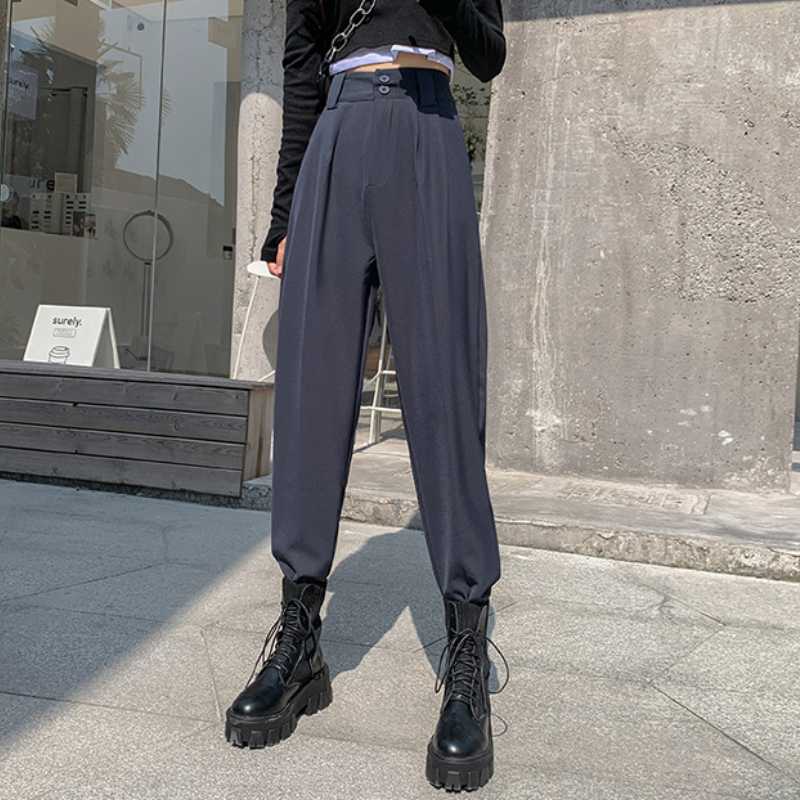 2021 Otoño Invierno Mujer Moda Trajes Clásicos Pantalones Mujer Cintura  Alta Bolsillos Botón Pantalones Harén Damas Coreanas Sueltas Streetwear  Pantalones Rectos comprar a buen precio — entrega gratuita, reseñas reales  con fotos — Joom
