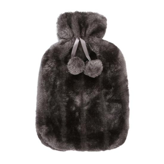Pompom Drawstring Hot Water Bag 2L Bottle with Plush Cover, Lightweight Bag, Winter Warm for Hands, Feet, Stomach Cold Compress Pouch