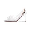 Fashion 2024 New Women's Pointed Toe Stiletto High Heels Transparent Crystal Shoes Shallow Rhinestone Bow Women's Exquisite Shoes